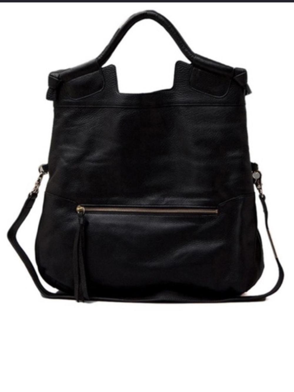 Foley + Corinna Black Pebbled Leather Tote with Crossbody Strap